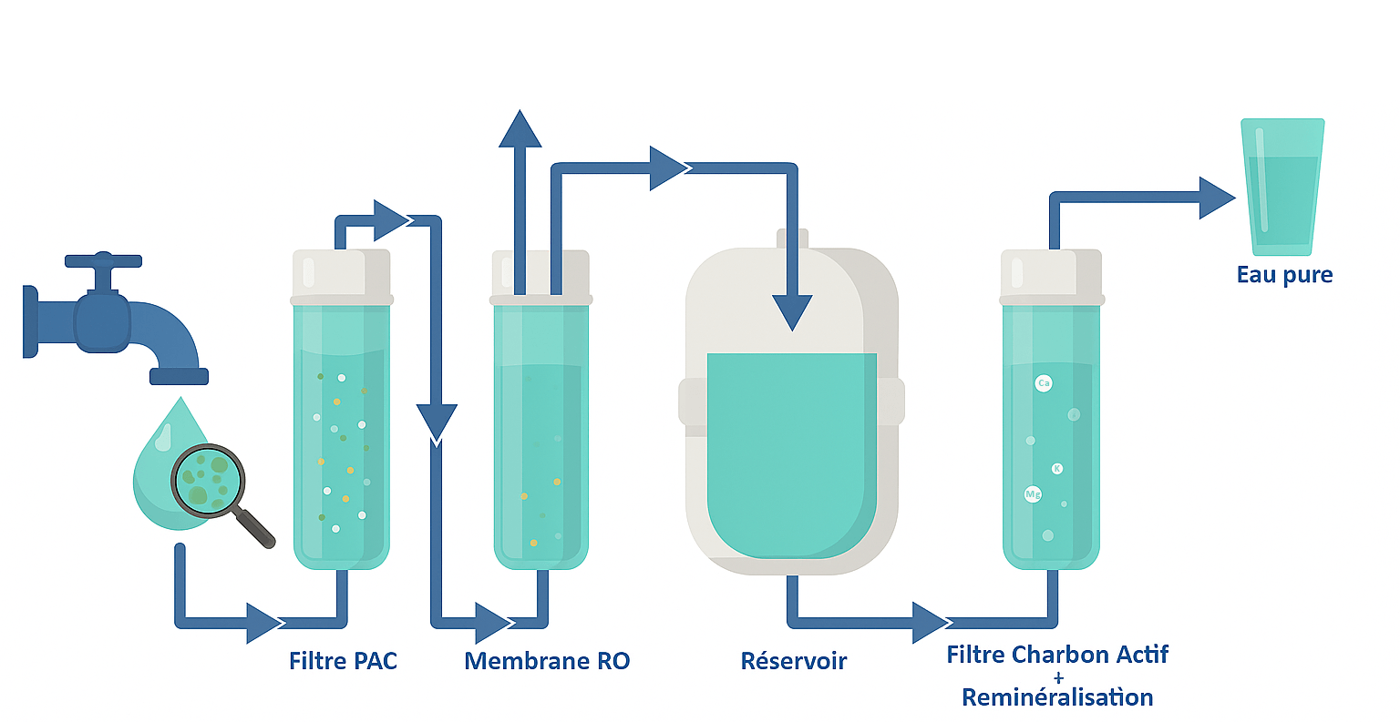 Processus de filtration d'eau par osmose inverse - Colibri Pure Water
